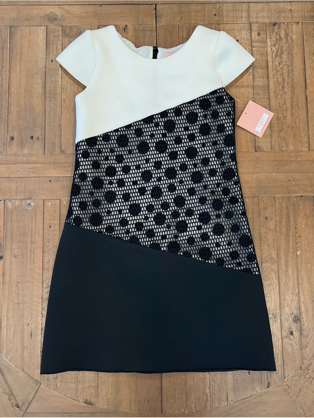 Zoe LTD Colorblock Shift Dress Neoprene Girls 12 Black White Dotted Fishnet